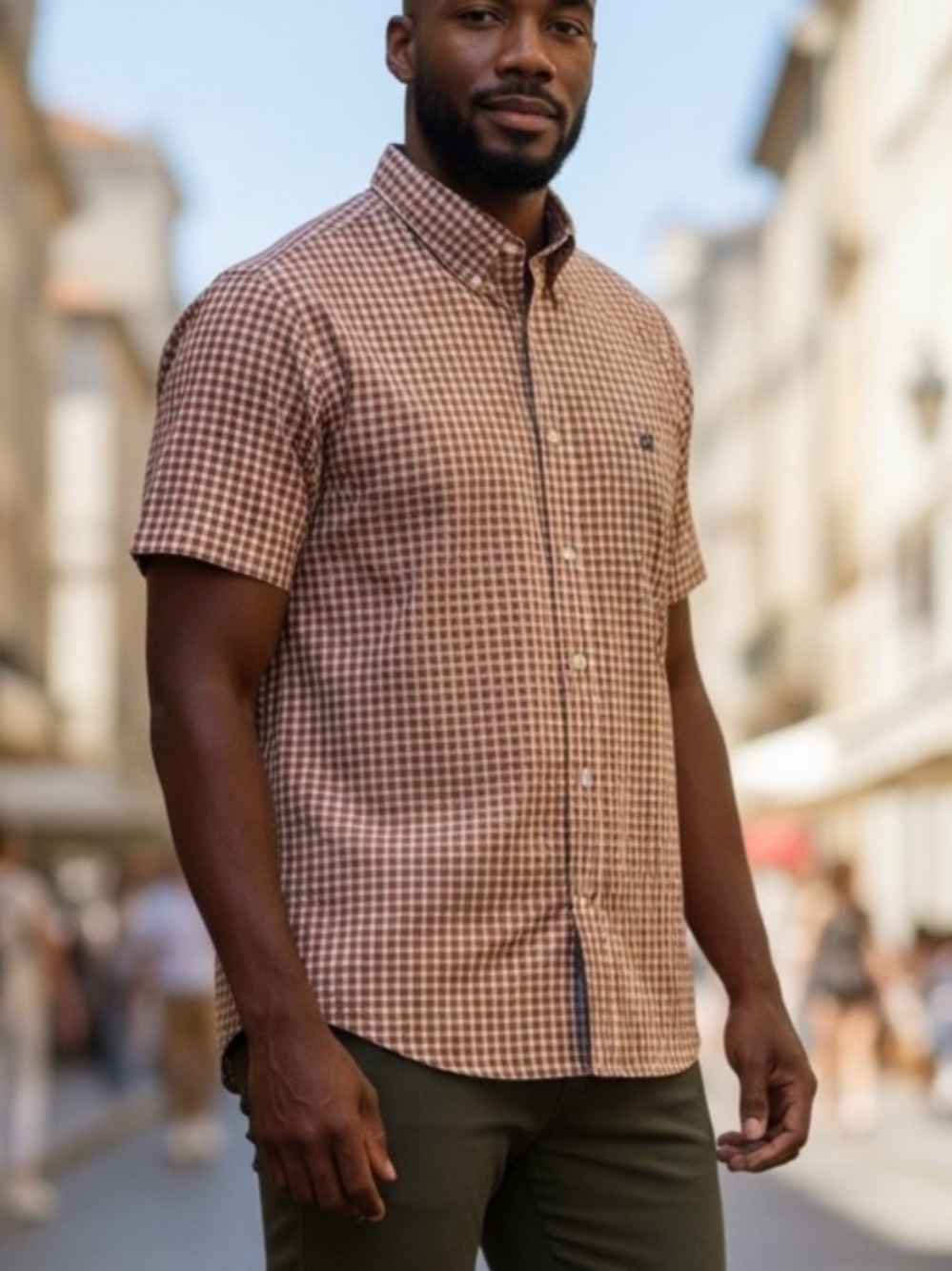 Chaps Men's Short-Sleeve Button-Down Shirt - Orange Plaid